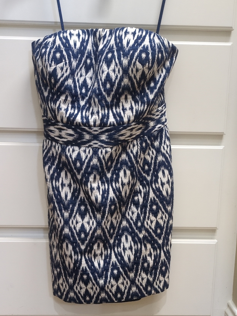 Banana Republic Strapless Navy and White Ikat Mini Dress, 00P